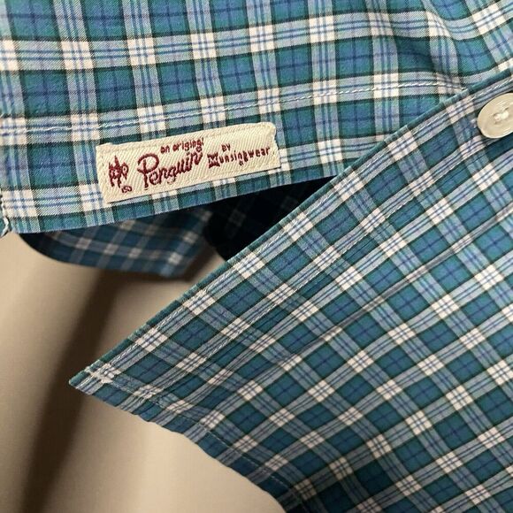 Penguin Heritage Slim Fit 2xl Men Long Sleeve Button Up Shirt Blue Plaid XXL - Picture 6 of 8